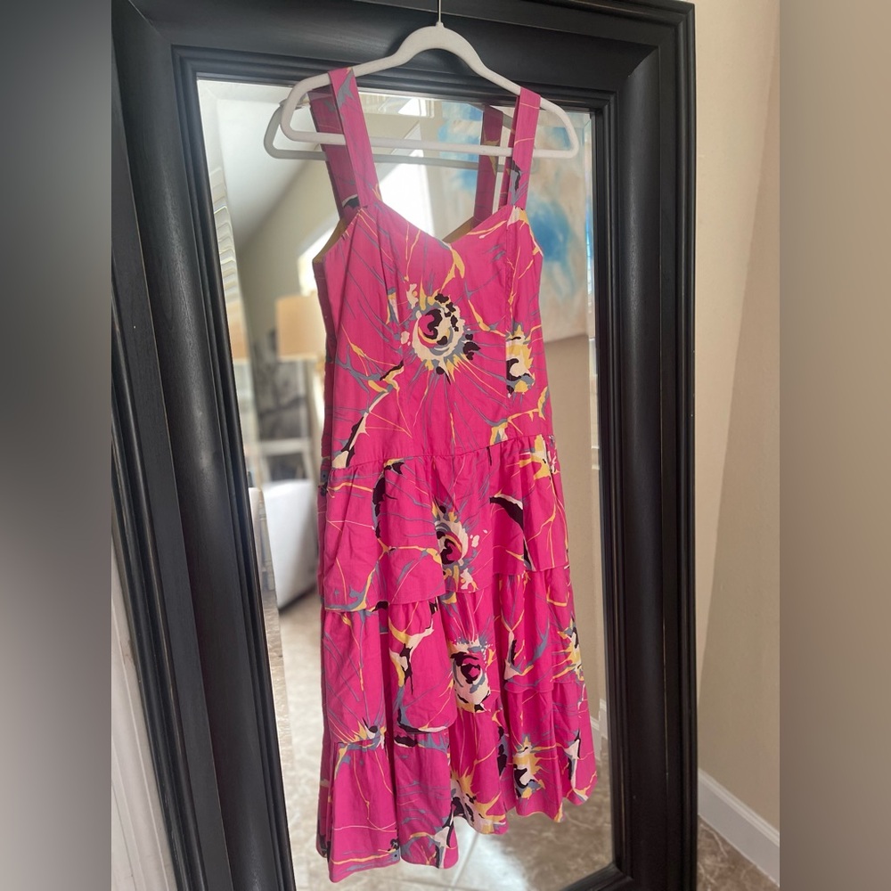 Vintage Nicole Miller Pink 90’s Paint Splatter Tiered Midi Sundress Size‎ 4 P